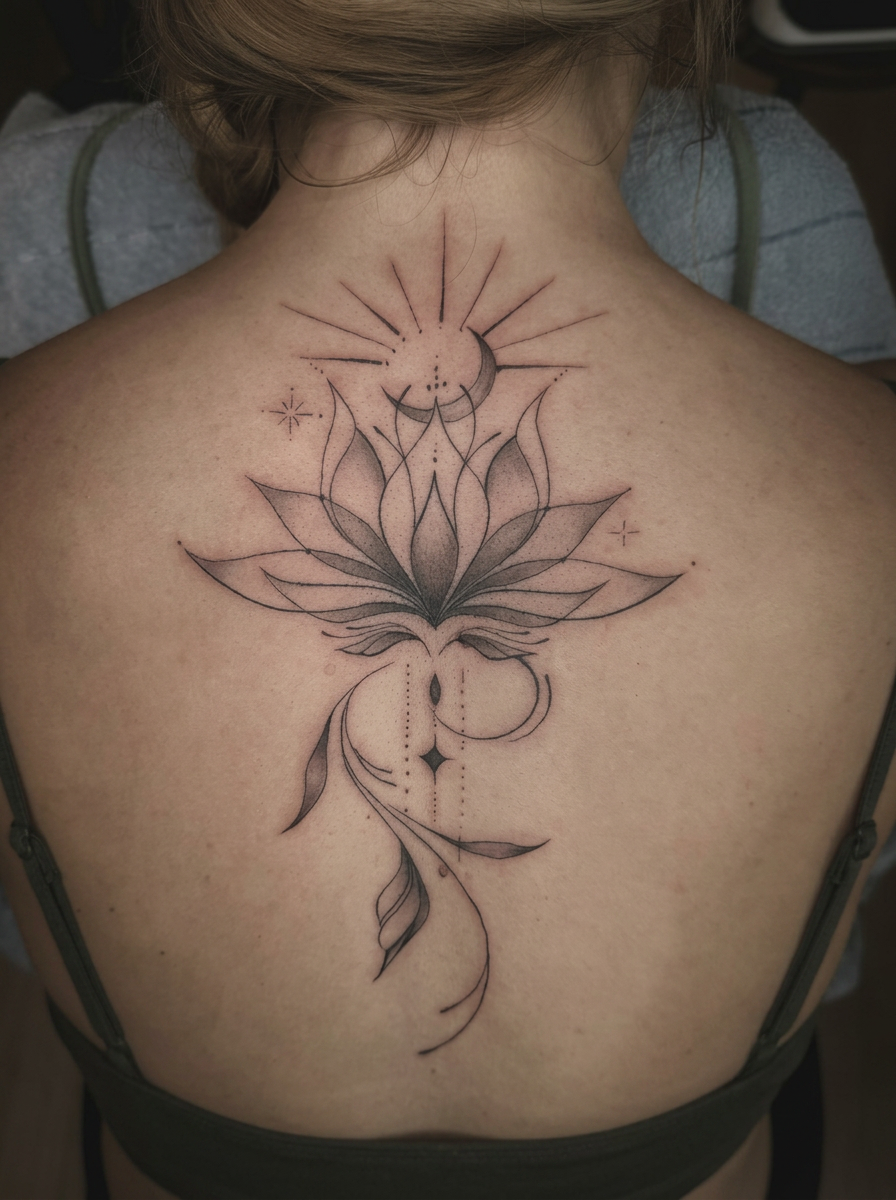 Fine-line botanical body tattoo on a forearm
