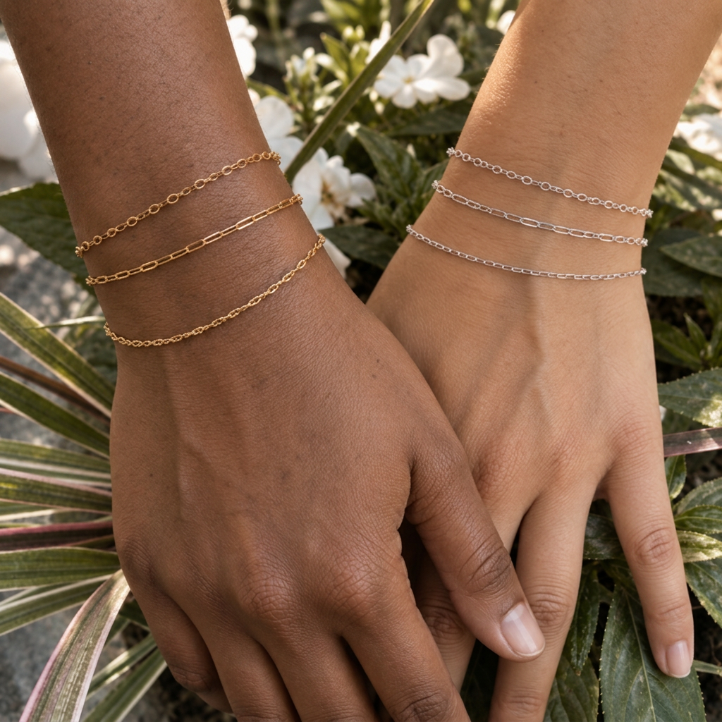 Delicate gold permanent jewelry chain on a wrist